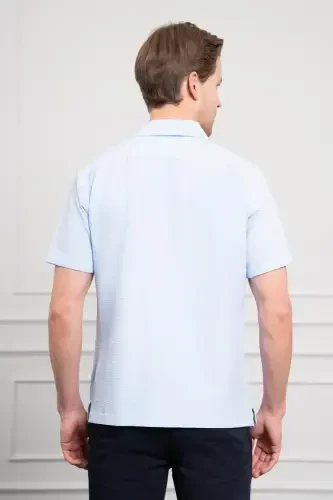 Modazone Men A. BLUE Apache Collar Short Sleeve Shirt - 5