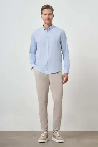 Modazone Men A. BLUE Linen Trend Dynamic Fit Button-Down Collar Shirt - 2