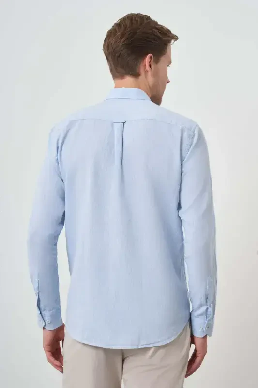 Modazone Men A. BLUE Linen Trend Dynamic Fit Button-Down Collar Shirt - 5