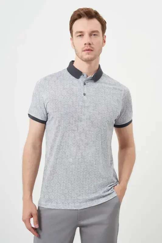 Modazone Men Anthracite Trend Compact Rotation Print Pique Polo Collar T-Shirt - 2