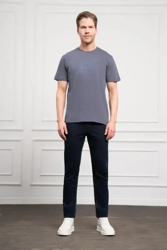 Modazone Men Anthracite Trend Crew Neck Dynamic Fit Cotton T-Shirt - 2