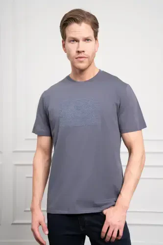 Modazone Men Anthracite Trend Crew Neck Dynamic Fit Cotton T-Shirt - 4