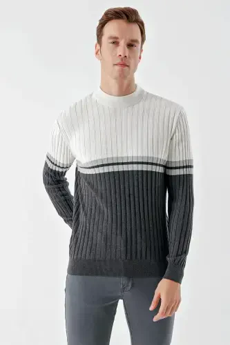 Modazone Men Anthracite Trend Panel Boat Neck Dynamic Fit Relaxed Fit Knitwear - 1