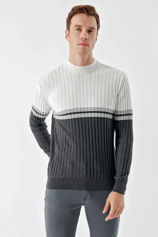 Modazone Men Anthracite Trend Panel Boat Neck Dynamic Fit Relaxed Fit Knitwear - 1