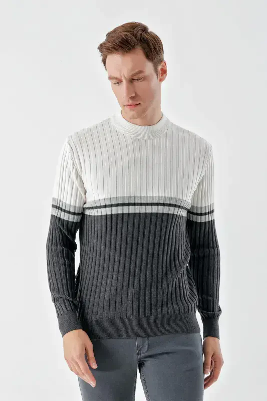 Modazone Men Anthracite Trend Panel Boat Neck Dynamic Fit Relaxed Fit Knitwear - 2