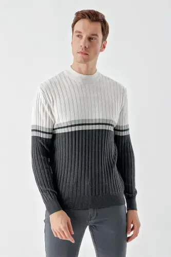 Modazone Men Anthracite Trend Panel Boat Neck Dynamic Fit Relaxed Fit Knitwear - 3