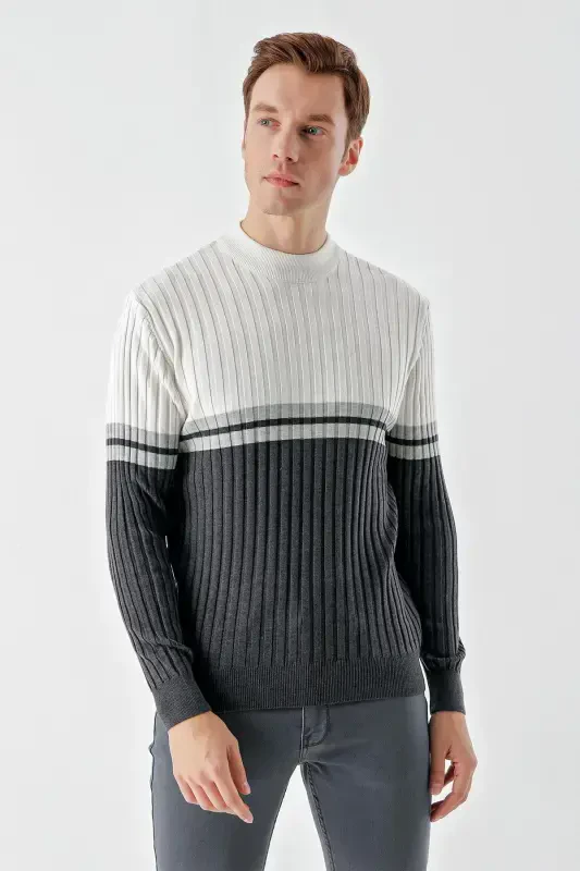 Modazone Men Anthracite Trend Panel Boat Neck Dynamic Fit Relaxed Fit Knitwear - 3