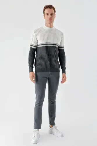 Modazone Men Anthracite Trend Panel Boat Neck Dynamic Fit Relaxed Fit Knitwear - 5