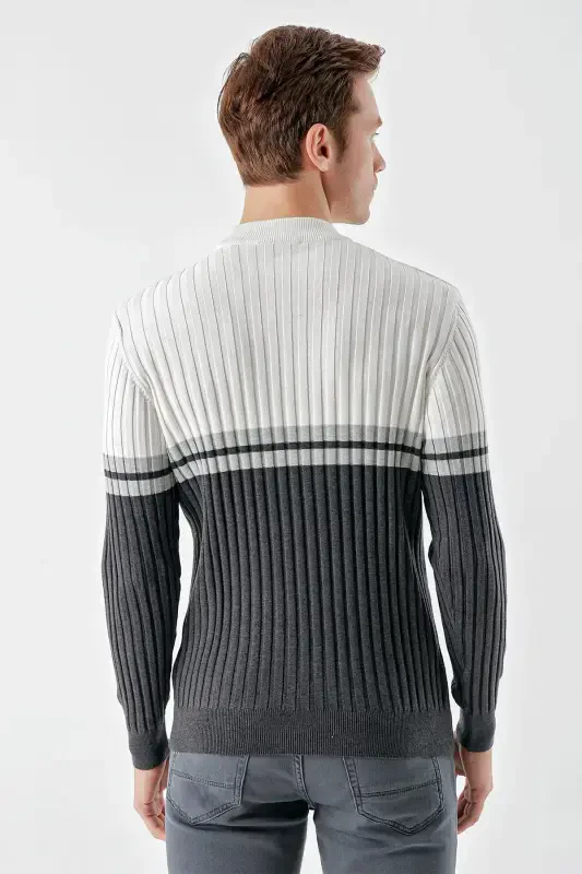 Modazone Men Anthracite Trend Panel Boat Neck Dynamic Fit Relaxed Fit Knitwear - 6
