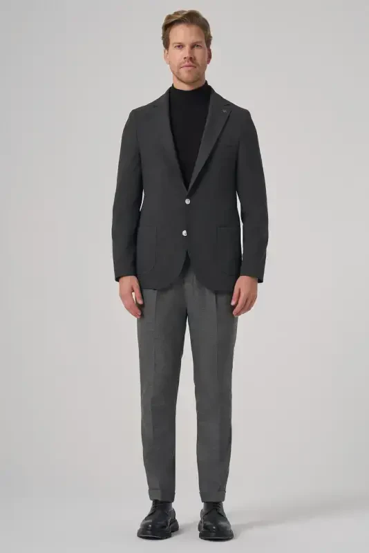 Modazone Men Anthracite Trend Slim Fit Mono Collar Jacket - 4