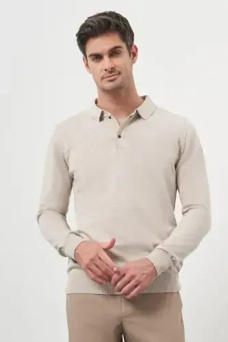 Modazone Men Beige Basic Polo Neck Dynamic Fit Relaxed Fit Knitwear - 1