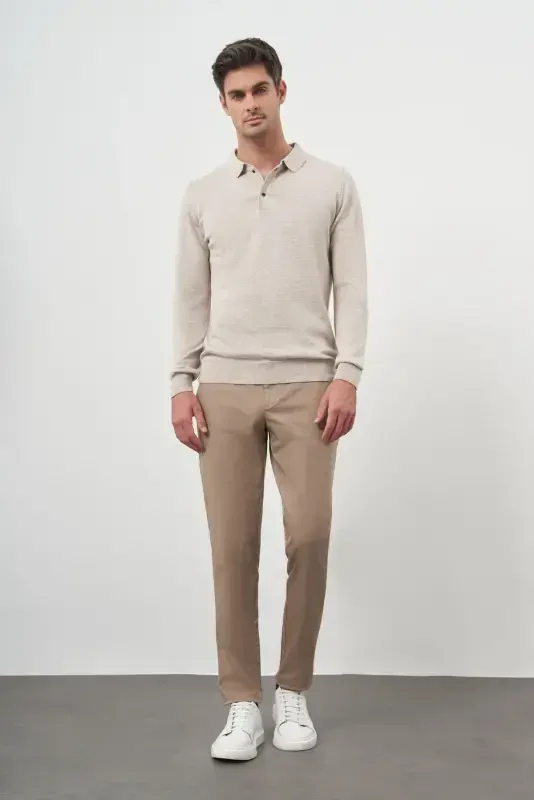 Modazone Men Beige Basic Polo Neck Dynamic Fit Relaxed Fit Knitwear - 4