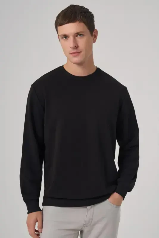 Modazone Men Black Basic Crew Neck Sweatshirt - 1