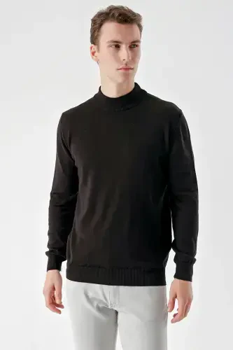 Modazone Men Black Basic Half Turtleneck Dynamic Fit Comfort Fit Knitted Sweater 