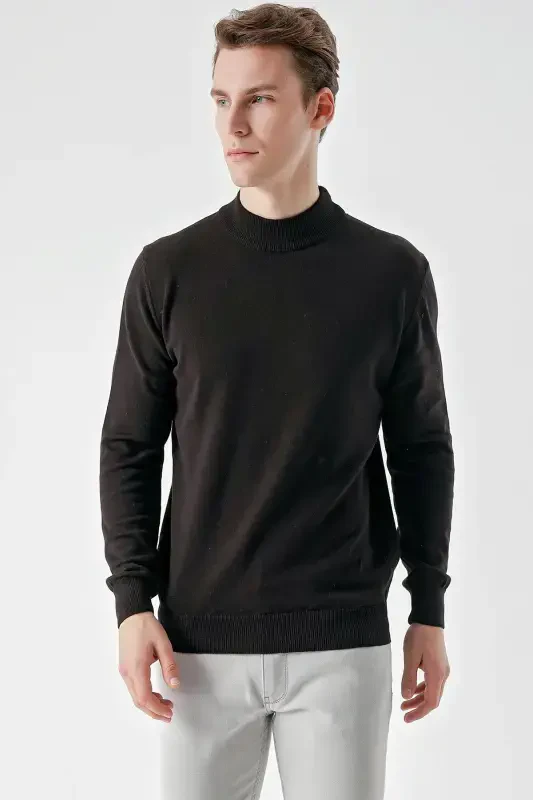 Modazone Men Black Basic Half Turtleneck Dynamic Fit Comfort Fit Knitted Sweater - 3