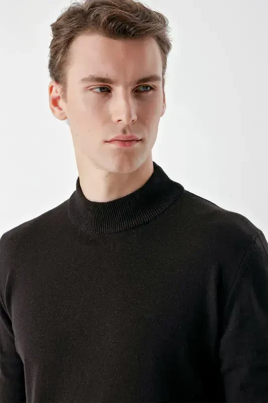 Modazone Men Black Basic Half Turtleneck Dynamic Fit Comfort Fit Knitted Sweater - 4