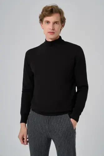 Modazone Men Black Basic Half Turtleneck Dynamic Fit Comfort Fit Knitwear 
