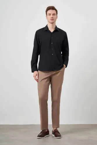 Modazone Men Black Basic Plain Pattern Pocketed Hard Collar Regular Fit Shirt - 3