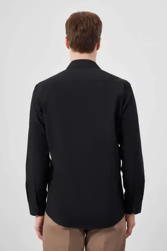 Modazone Men Black Basic Plain Pattern Pocketed Hard Collar Regular Fit Shirt - 4