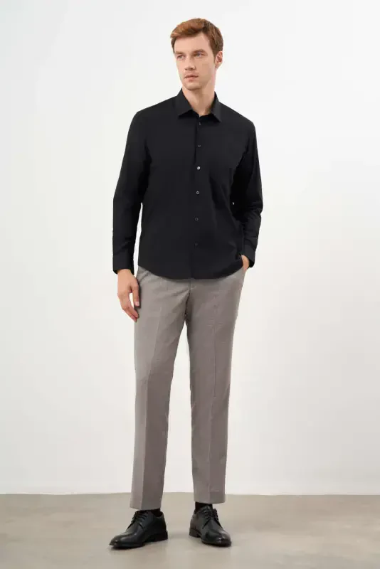 Modazone Men Black Basic Plain Pattern Pocketed Stiff Collar Regular Fit Shirt - 5