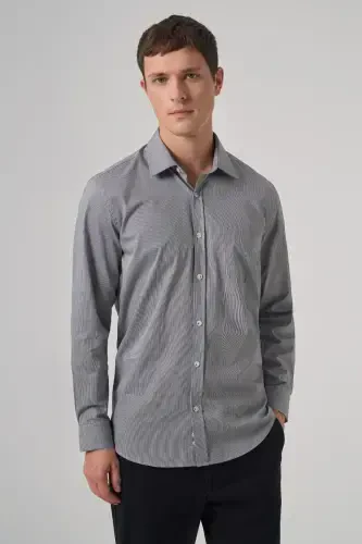 Modazone Men Black Cotton Trend Striped Regular Fit Hard Collar Shirt 