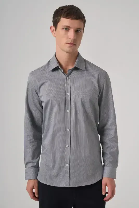 Modazone Men Black Cotton Trend Striped Regular Fit Hard Collar Shirt - 2