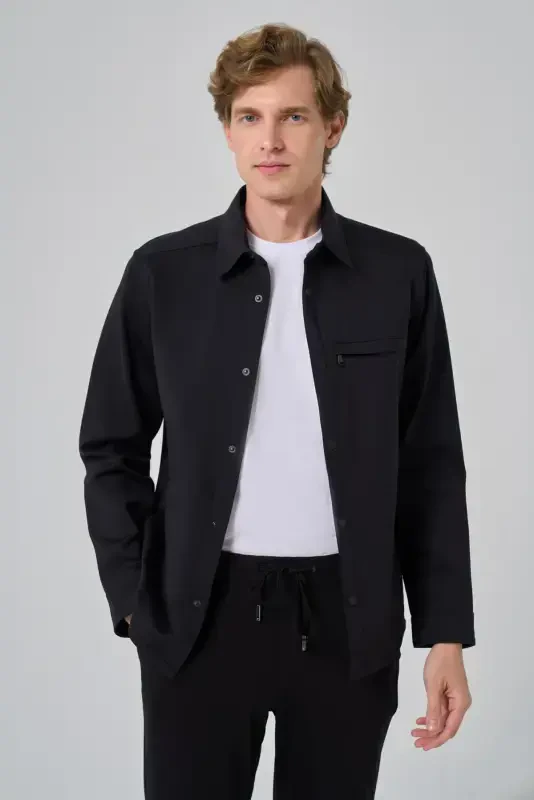 Modazone Men Black Polyamide Snap Fastening Worker Jacket - 2