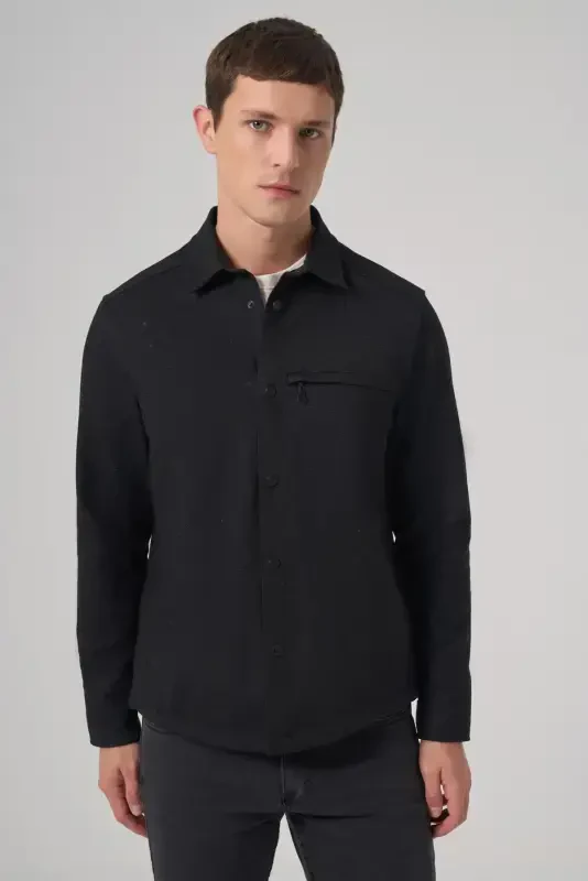 Modazone Men Black Polyviscose Trend Plain Dynamic Fit Worker Shirt Jacket - 1