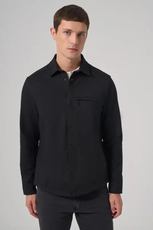 Modazone Men Black Polyviscose Trend Plain Dynamic Fit Worker Shirt Jacket - 1