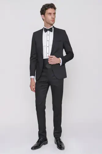 Modazone Men Black Tayga Bow Tie Cummerbund Ceromonia Groom Suit - MORVEN (1)
