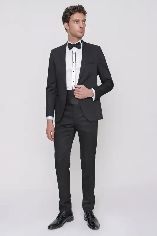 Modazone Men Black Tayga Bow Tie Cummerbund Ceromonia Groom Suit - 2