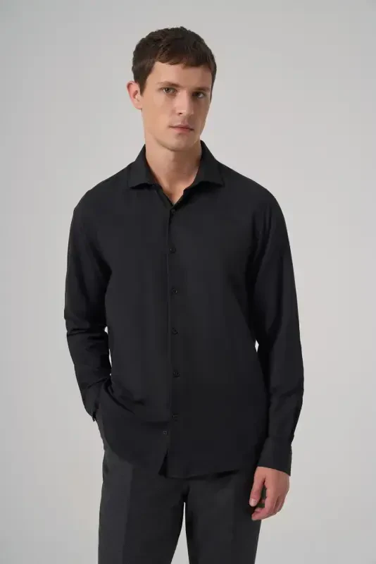 Modazone Men Black Trend Dynamic Fit Hard Collar Shirt - 2