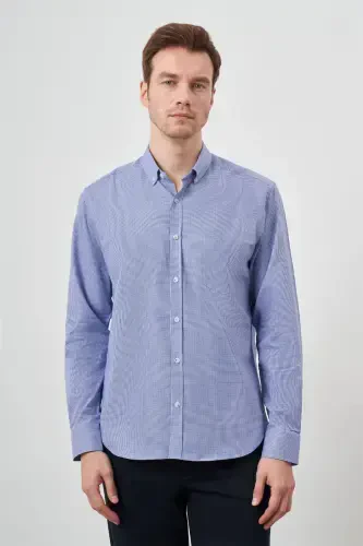 Modazone Men Blue Cotton Plaid Button-Down Collar Regular Fit Shirt - MORVEN (1)