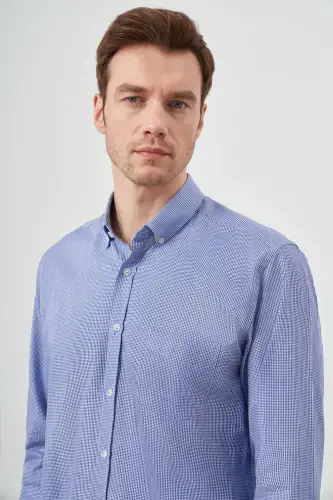 Modazone Men Blue Cotton Plaid Button-Down Collar Regular Fit Shirt - MORVEN (1)