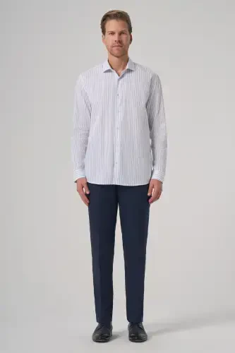 Modazone Men BLUE Cotton Trend Striped Slim Fit Half Italian Collar Shirt - 3