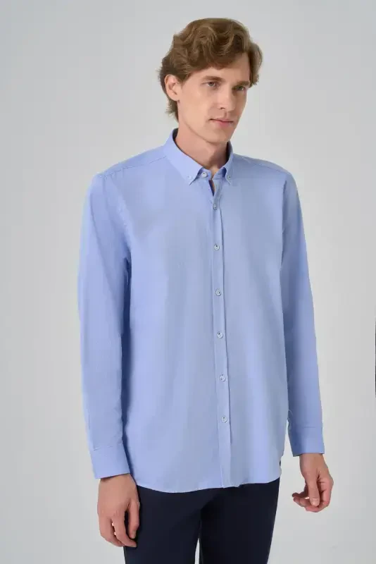 Modazone Men BLUE Regular Fit Button-Down Collar Shirt - MORVEN