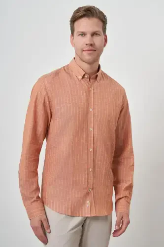 Modazone Men Brick Linen Dynamic Fit Button-Down Collar Shirt - 1