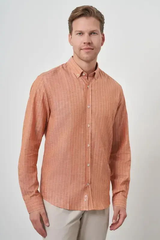 Modazone Men Brick Linen Dynamic Fit Button-Down Collar Shirt - 1