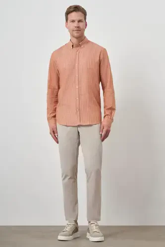 Modazone Men Brick Linen Dynamic Fit Button-Down Collar Shirt - 2