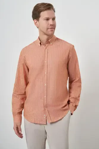 Modazone Men Brick Linen Dynamic Fit Button-Down Collar Shirt - 3