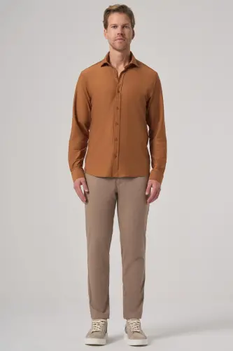 Modazone Men Cinnamon Trend Plain Slim Fit Full Italian Collar Shirt - 4