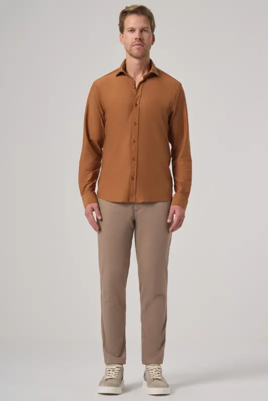 Modazone Men Cinnamon Trend Plain Slim Fit Full Italian Collar Shirt - 4