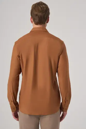 Modazone Men Cinnamon Trend Plain Slim Fit Full Italian Collar Shirt - 5