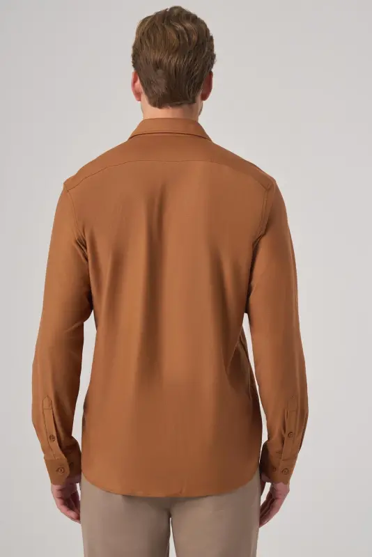 Modazone Men Cinnamon Trend Plain Slim Fit Full Italian Collar Shirt - 5