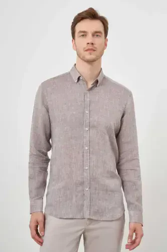 Modazone Men COFFEE Linen Button-Down Collar Regular Fit Shirt - 1