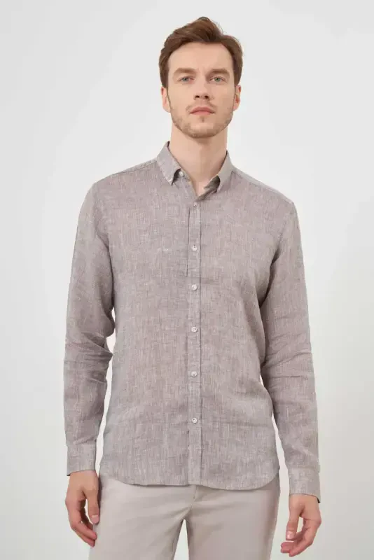 Modazone Men COFFEE Linen Button-Down Collar Regular Fit Shirt - 1