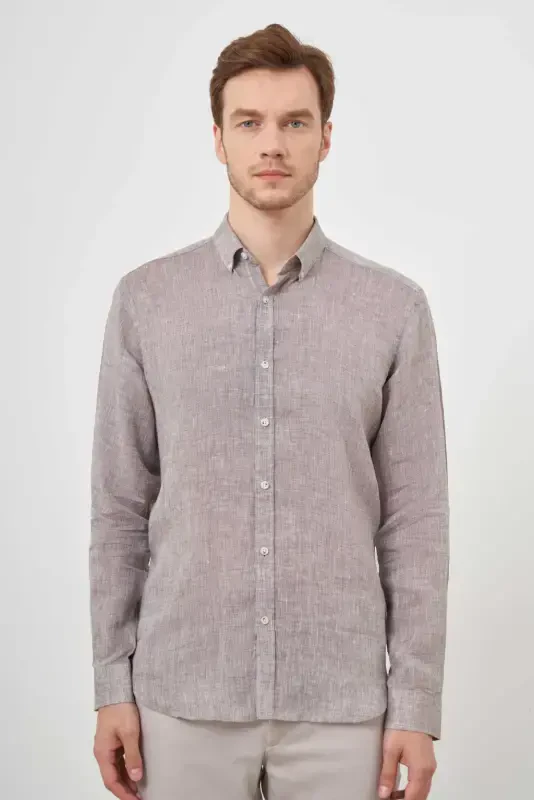 Modazone Men COFFEE Linen Button-Down Collar Regular Fit Shirt - 2