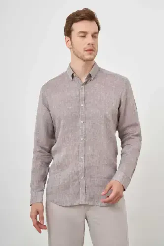 Modazone Men COFFEE Linen Button-Down Collar Regular Fit Shirt - 3