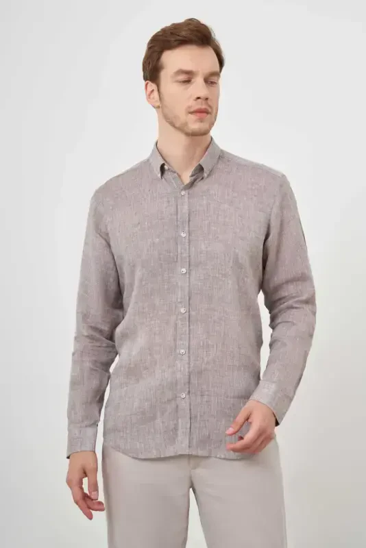 Modazone Men COFFEE Linen Button-Down Collar Regular Fit Shirt - 3