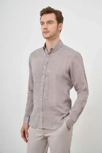 Modazone Men COFFEE Linen Button-Down Collar Regular Fit Shirt - 4